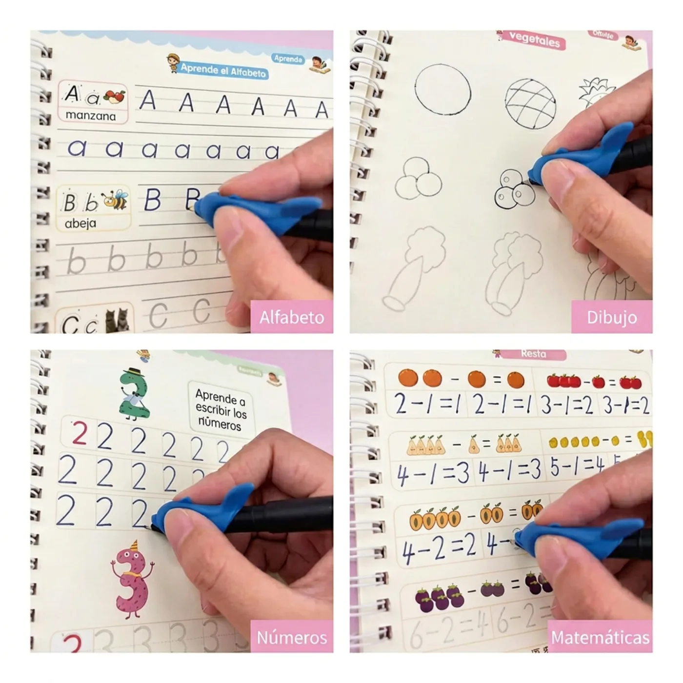 Niño feliz aprendiendo con cuaderno mágico Montessori